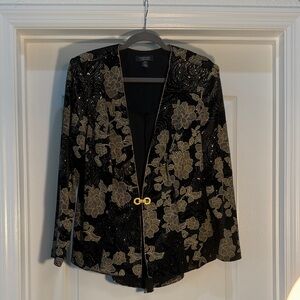 Vintage 1980/90s Dressbarn Black Gold Sparkle Floral Blazer Size 14W SPads Train